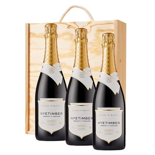 Nyetimber Blanc de Blancs English Sparkling 75cl Treble Pine Wooden Gift Boxed (3x75cl)